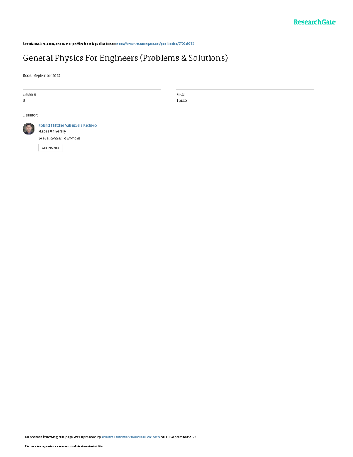 Physics for Engineers Problems & Solutions (2023) - Studocu