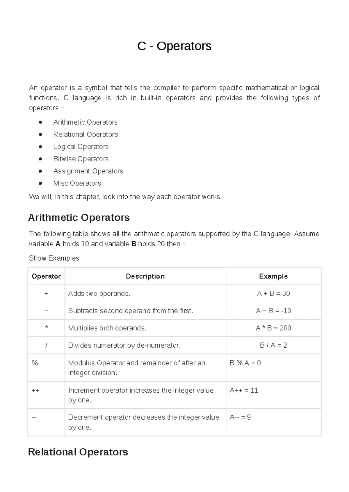 C - Language Instructions and Operators - Instructions and Operators: A ...