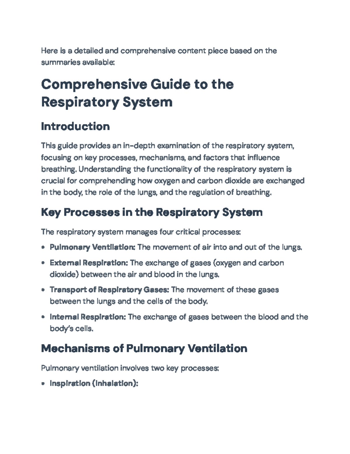 Comprehensive Guide to the Respiratory System: Key Processes ...
