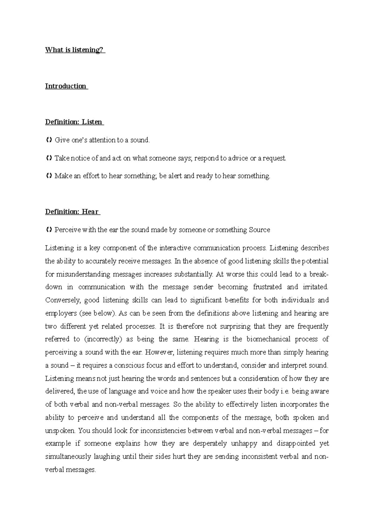 Listening - Lecture Notes on Active Listening Techniques - Studocu