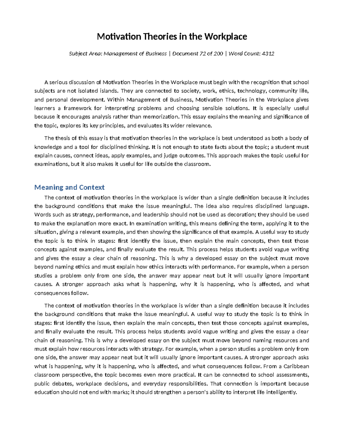 072 Motivation Theories in the Workplace: Analysis and Application ...