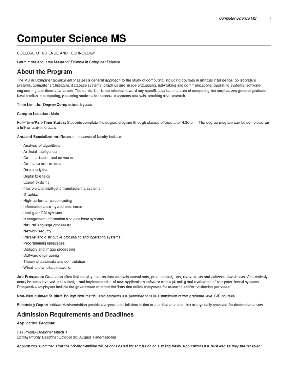 Computer Science MS Program Overview and Admission Details - Studocu