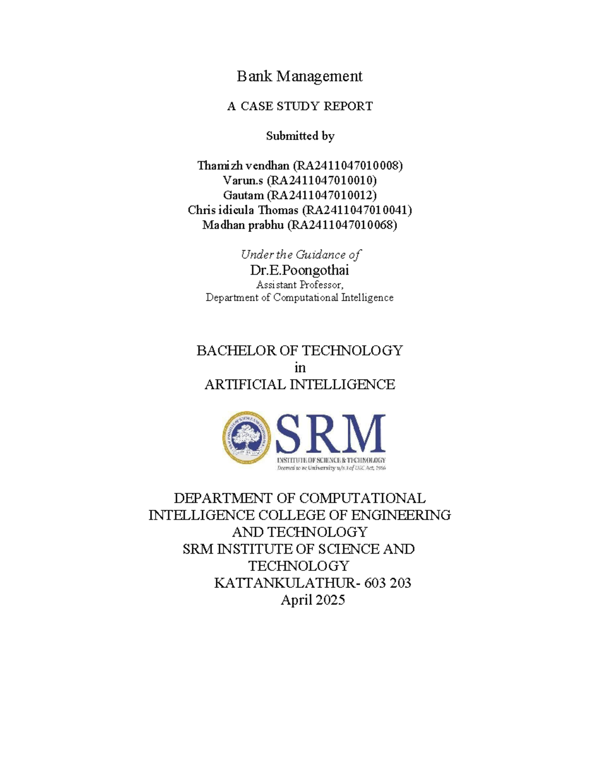 Bank Management: A Comprehensive Case Study Report (AI 2025) - Studocu
