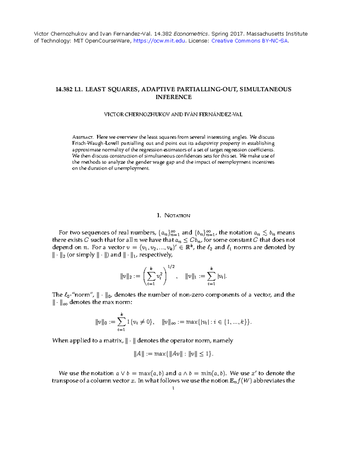 MIT 14.382 Econometrics: Least Squares & Gender Wage Gap Analysis - Studocu