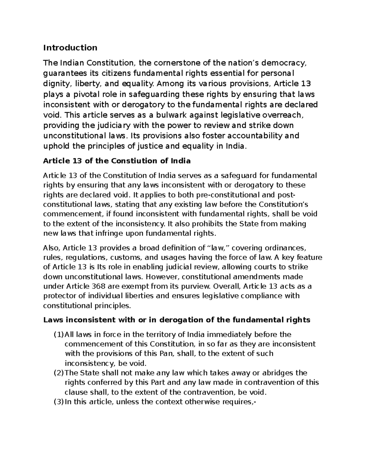 Article 13 - Notes on Fundamental Rights & Judicial Review in India ...