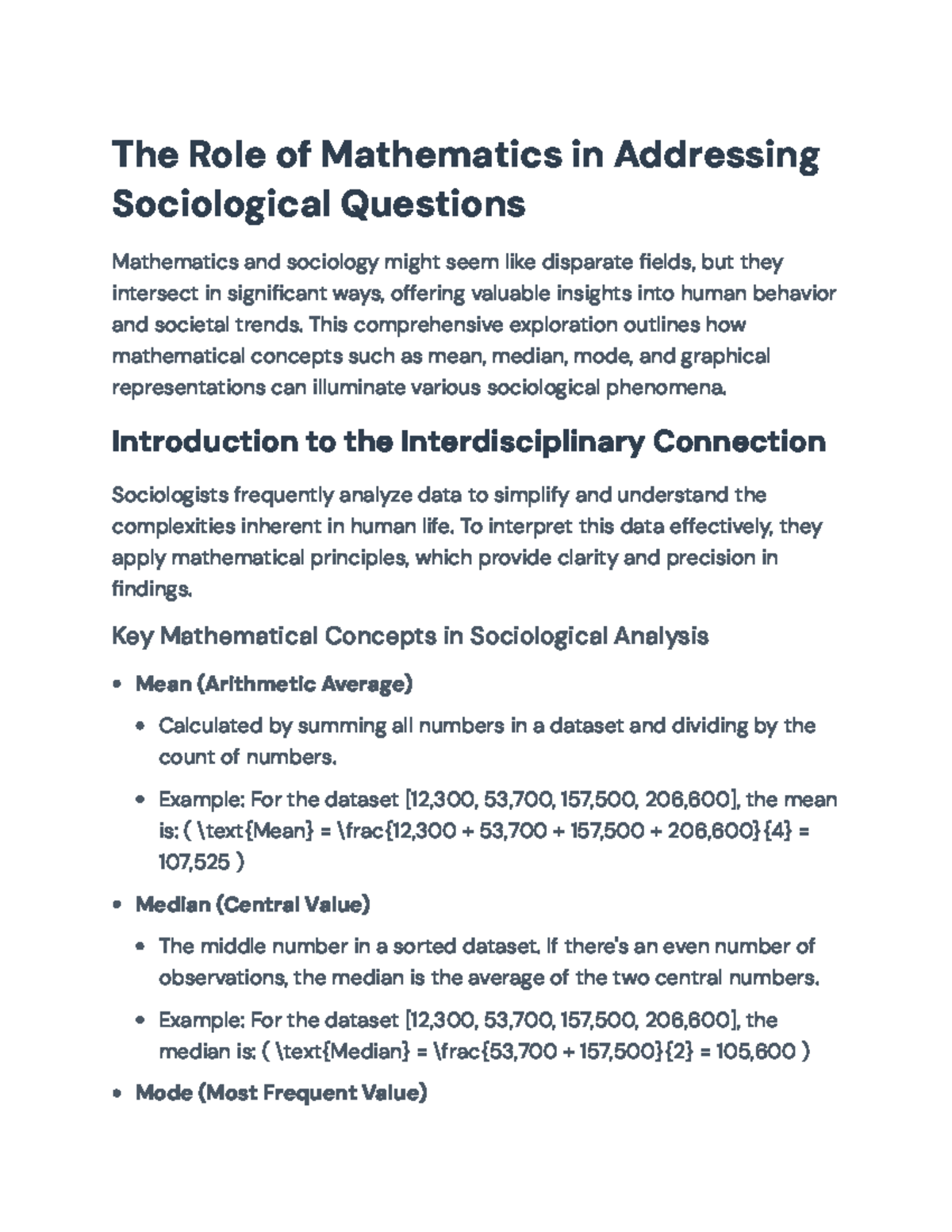 Mathematical Insights into Sociology: Concepts and Applications - The ...