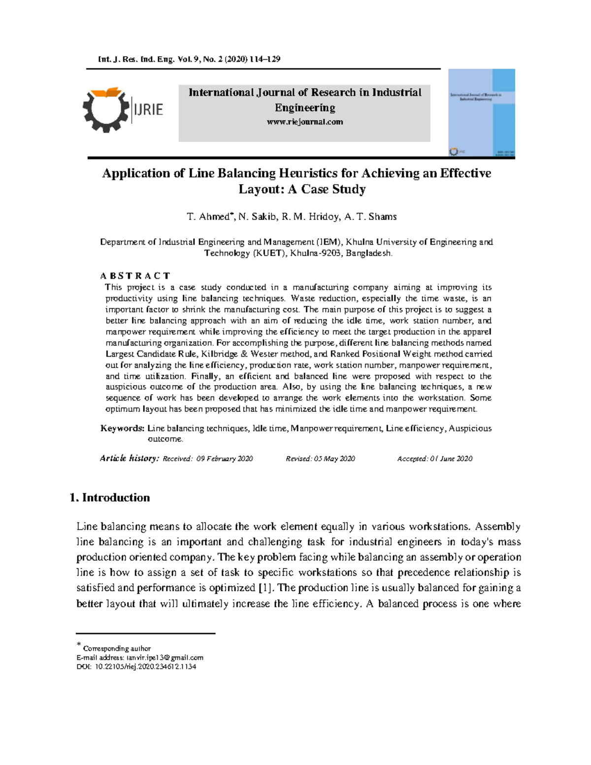 Application of Line Balancing Heuristics for Effective Layout: A Case ...