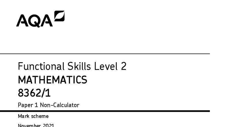 AQA Functional Skills Level 2 Mathematics Paper 1 Mark Scheme Nov 2021 ...