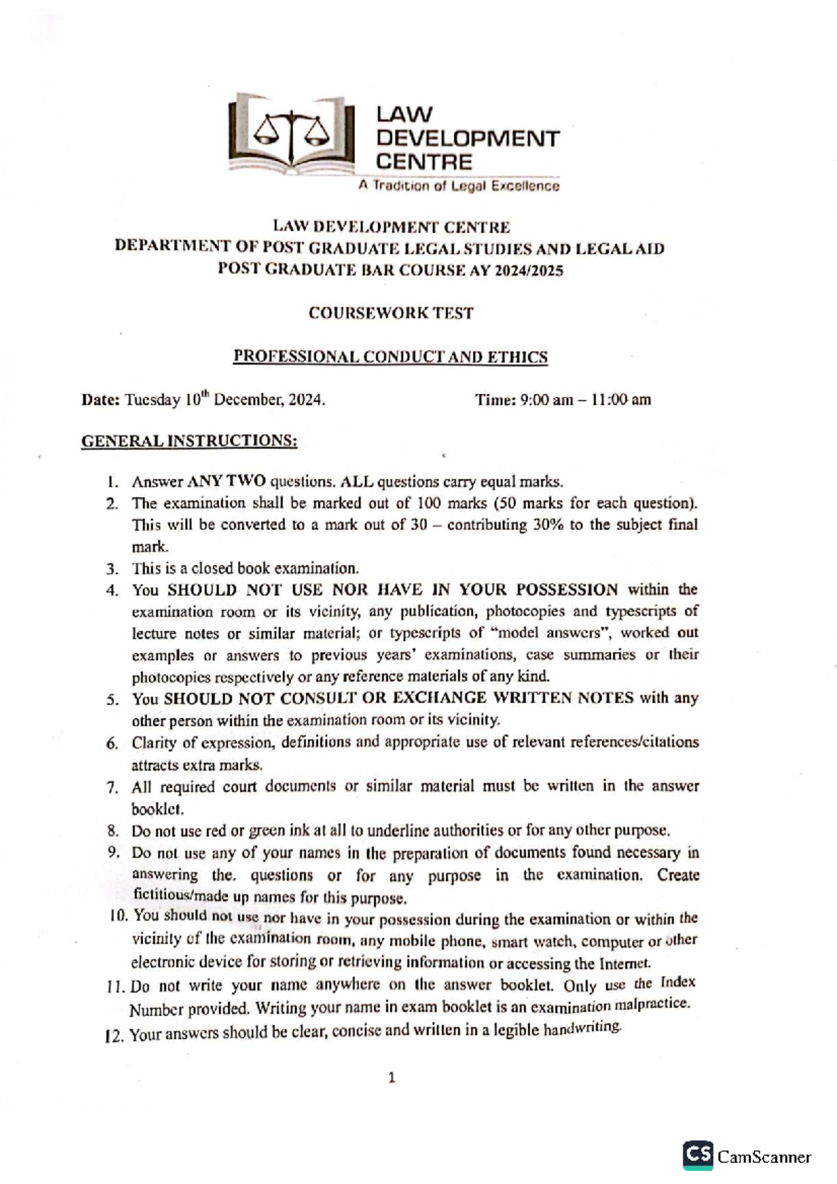 LDC Final Exams: ADR & Professional Conduct Coursework Test - Studocu