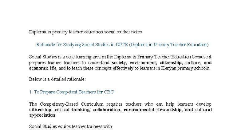DPTS Social Studies Notes: Rationale for Studying Social Studies in ...