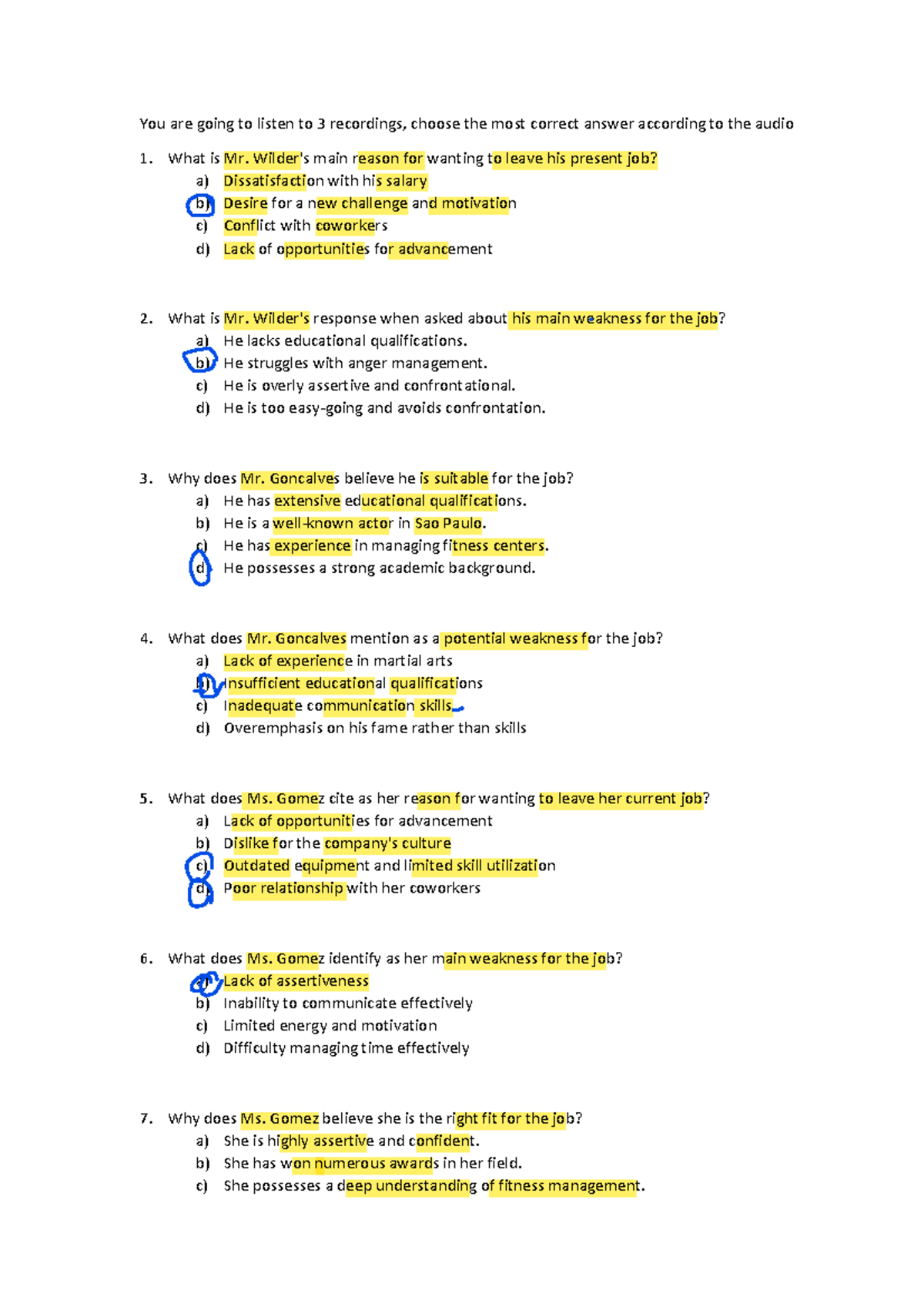 Listening Exercises for UNIT 8 (ENM301) - Job Interview Scenarios - Studocu