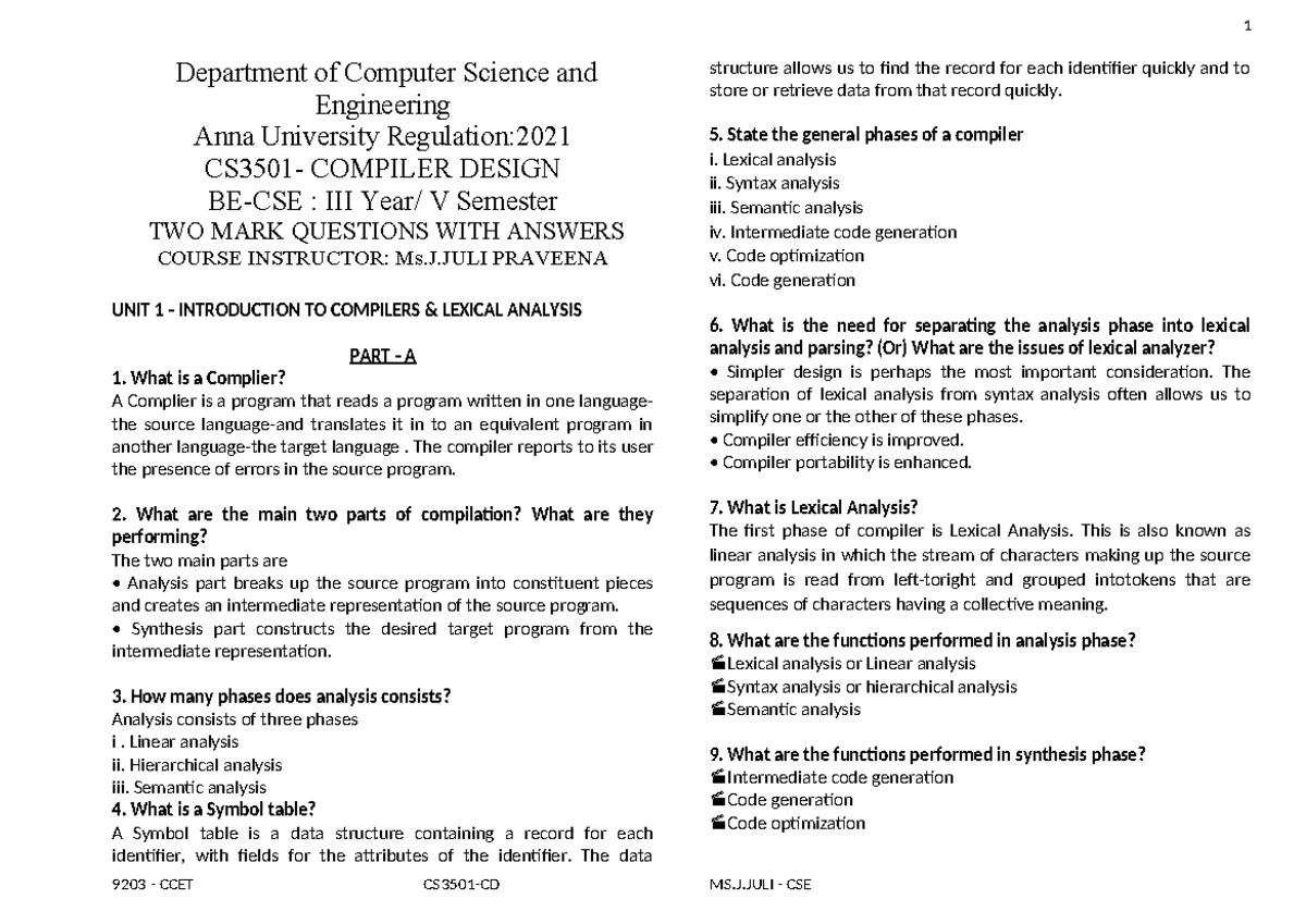 CD 2 MRKS - 2 MARKS - Department of Computer Science and Engineering ...