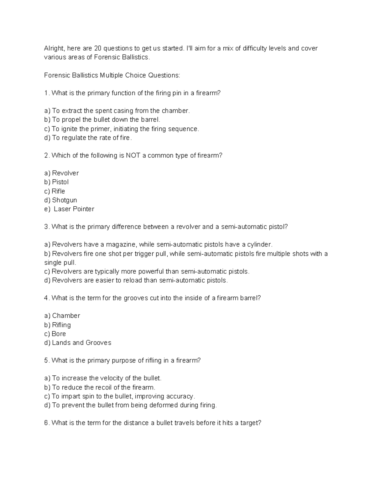 Forensic Ballistics MCQs: Comprehensive Quiz for Exam Prep - Studocu
