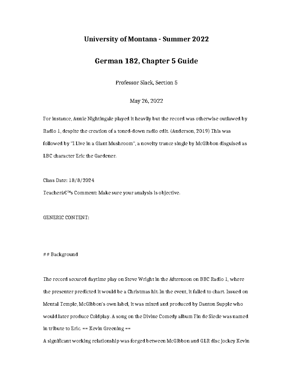 German 182 Summer 2022 Chapter 5 Study Guide by Professor Slack - Studocu