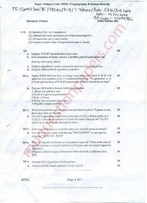 Cryptography system security notes for BE computer engineering semester ...