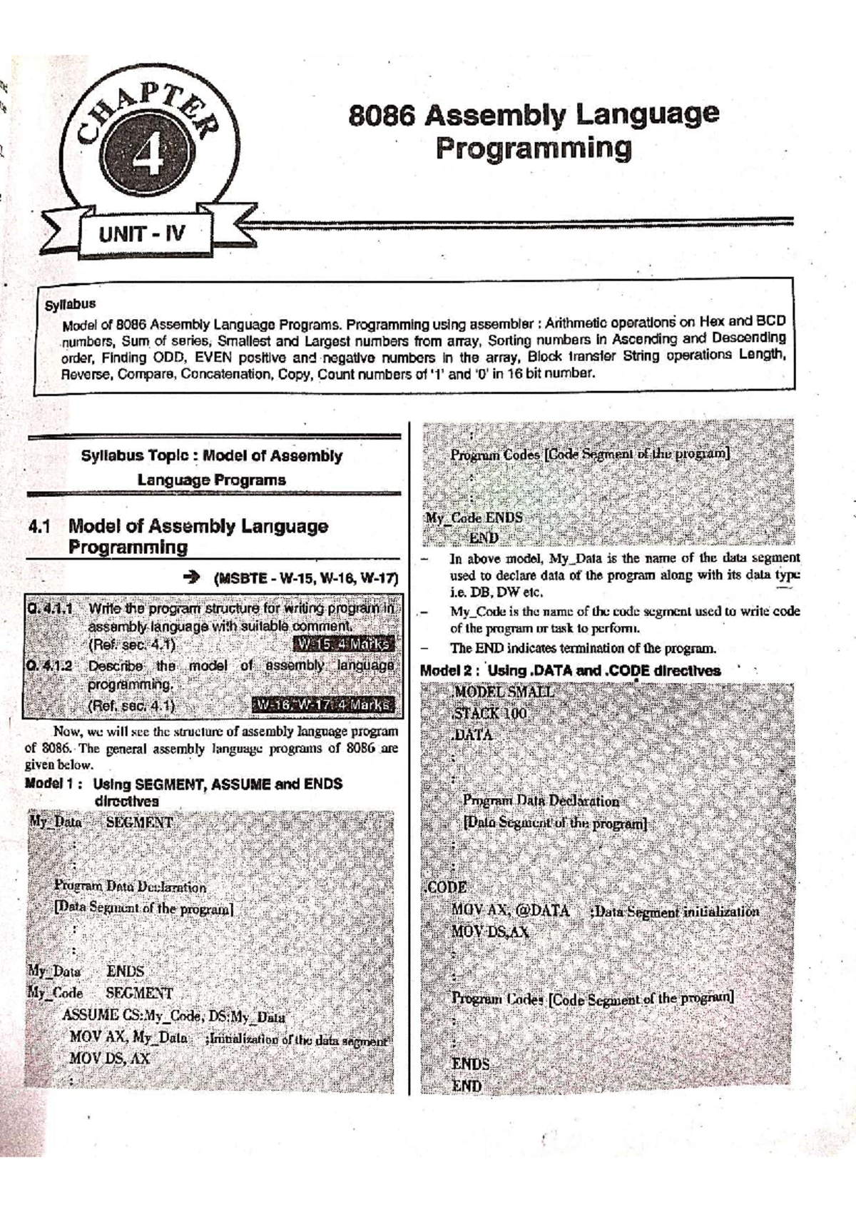 CHAPTER 8086 Assembly Language Programming - UNIT IV Syllabus and Model ...