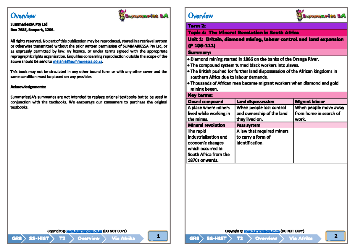 A - Summaries - GR8 Social Sciences History - Via Afrika - Term 2 - Document Preview