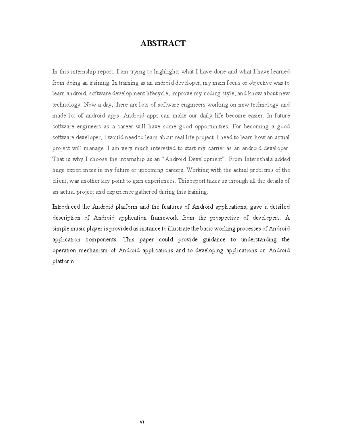 Abstract Internship Report - Android Development Insights - Studocu