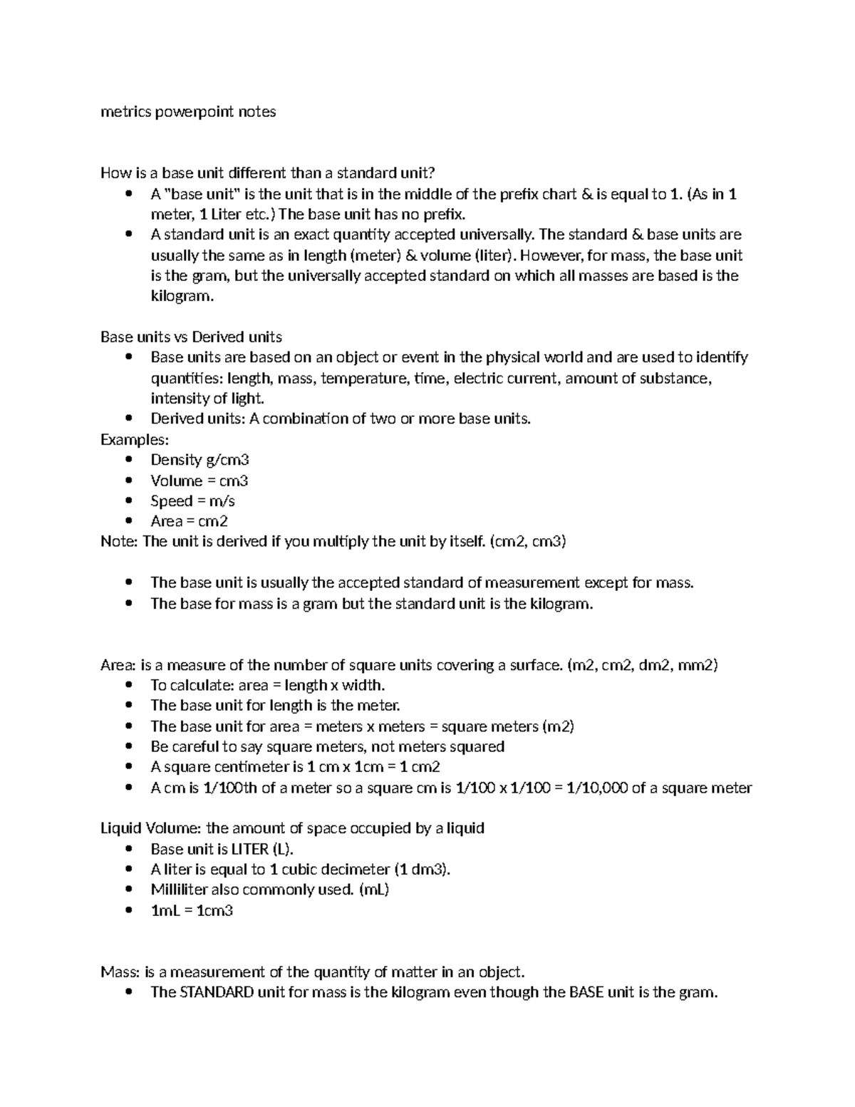 Metrics PowerPoint Notes: Base & Standard Units Explained - Studocu