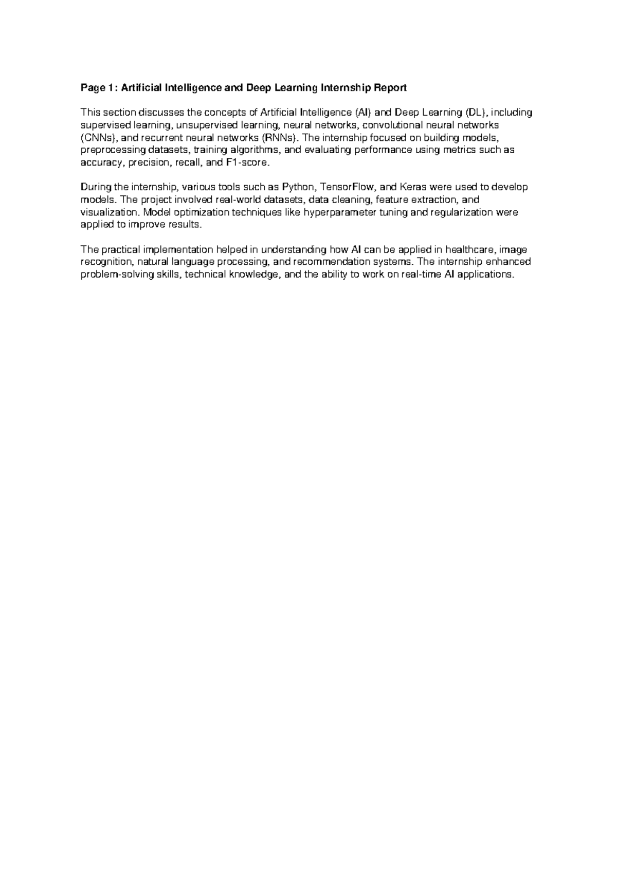 AI DL Internship Report: Insights on AI & Deep Learning Applications ...