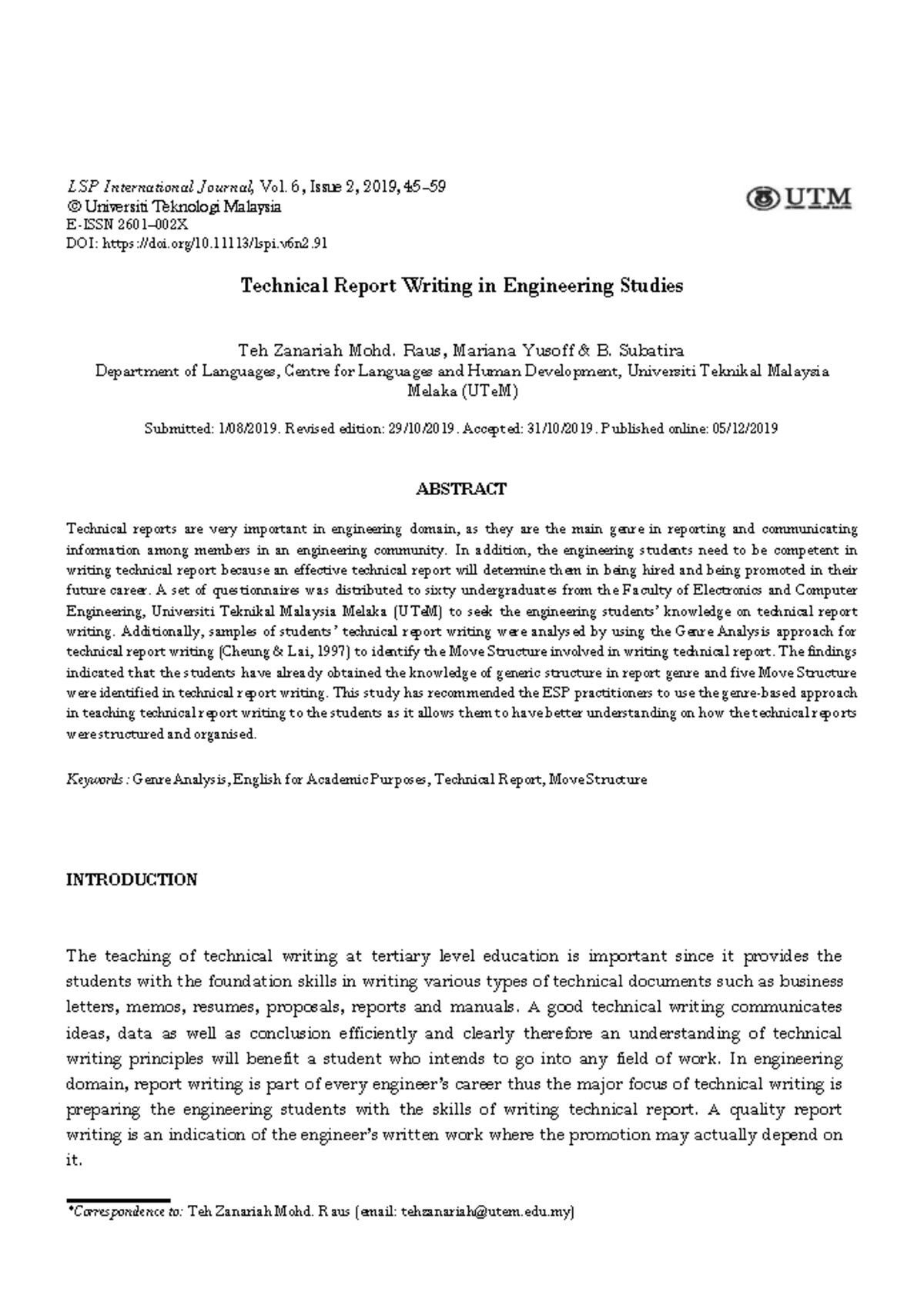 Technical Report Writing in Engineering Studies: Insights & Findings ...
