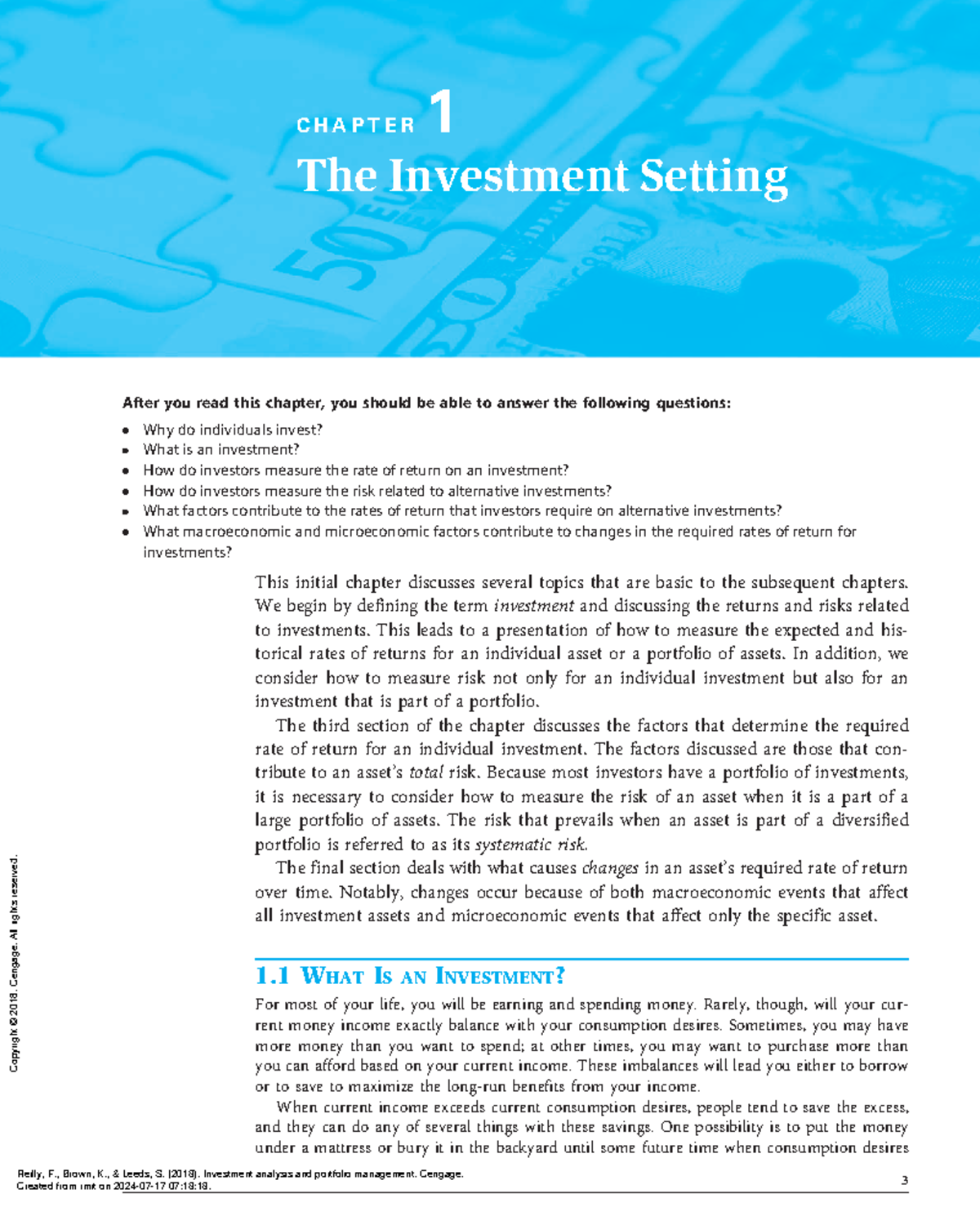 Investment Analysis and Portfolio Management - (Part 1 The Investment ...