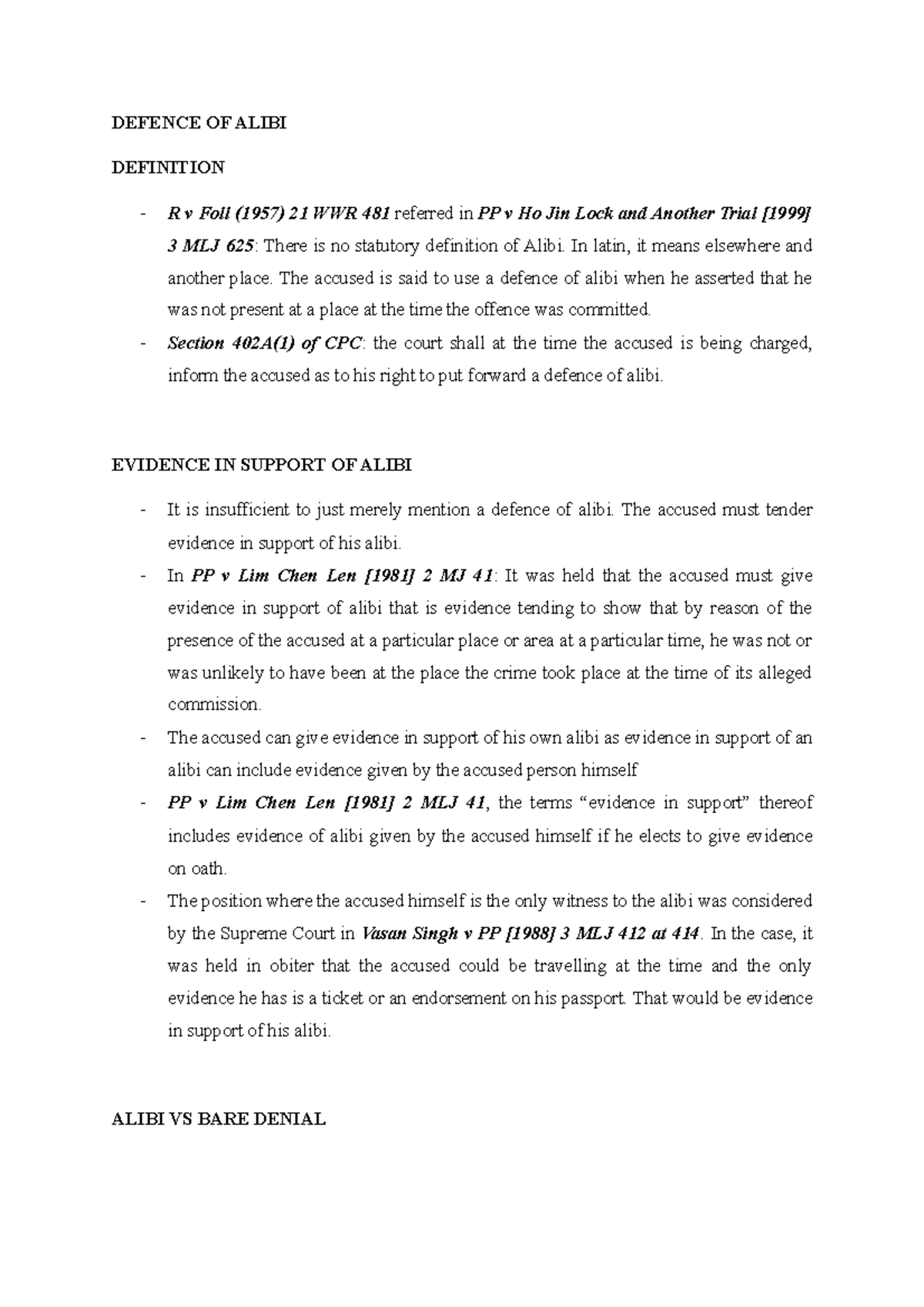 Defence of Alibi: Admitting & Assessing Evidence in Criminal Cases ...