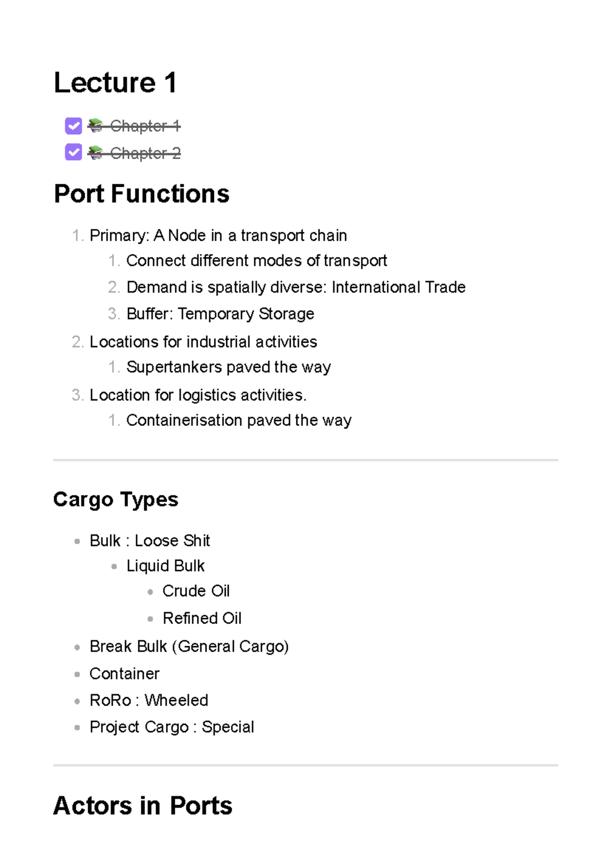 Port Management & Development Lecture Notes (ENG-101) - Studeersnel