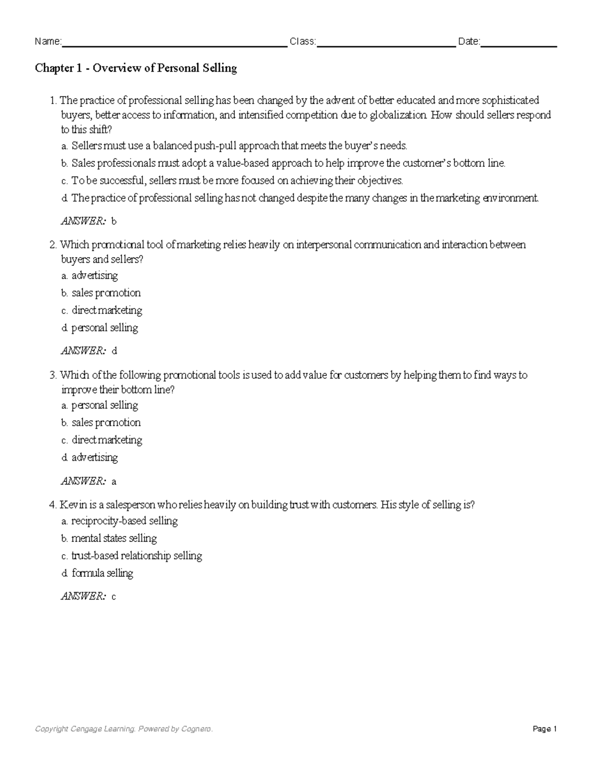 Chapter 1: Key Insights on Personal Selling Techniques - Studocu
