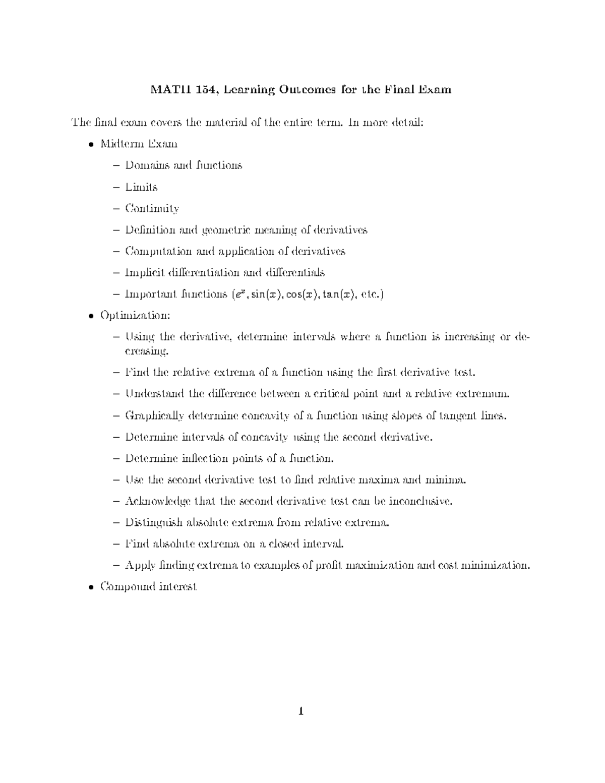 MATH 154, Practice Final Exam Review Notes - Studocu