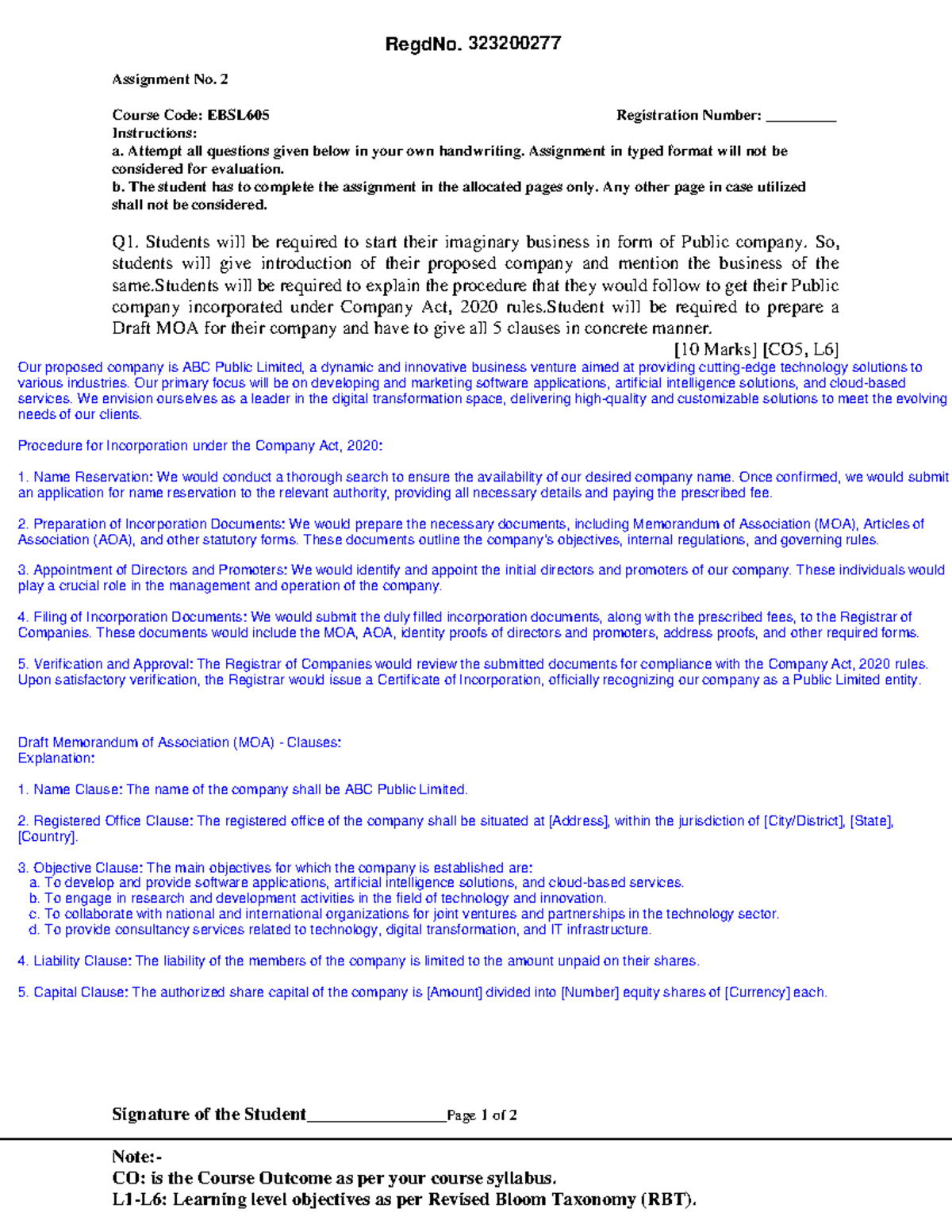 EBSL605 Assignment 2: Imaginary Public Company Creation Guidelines ...
