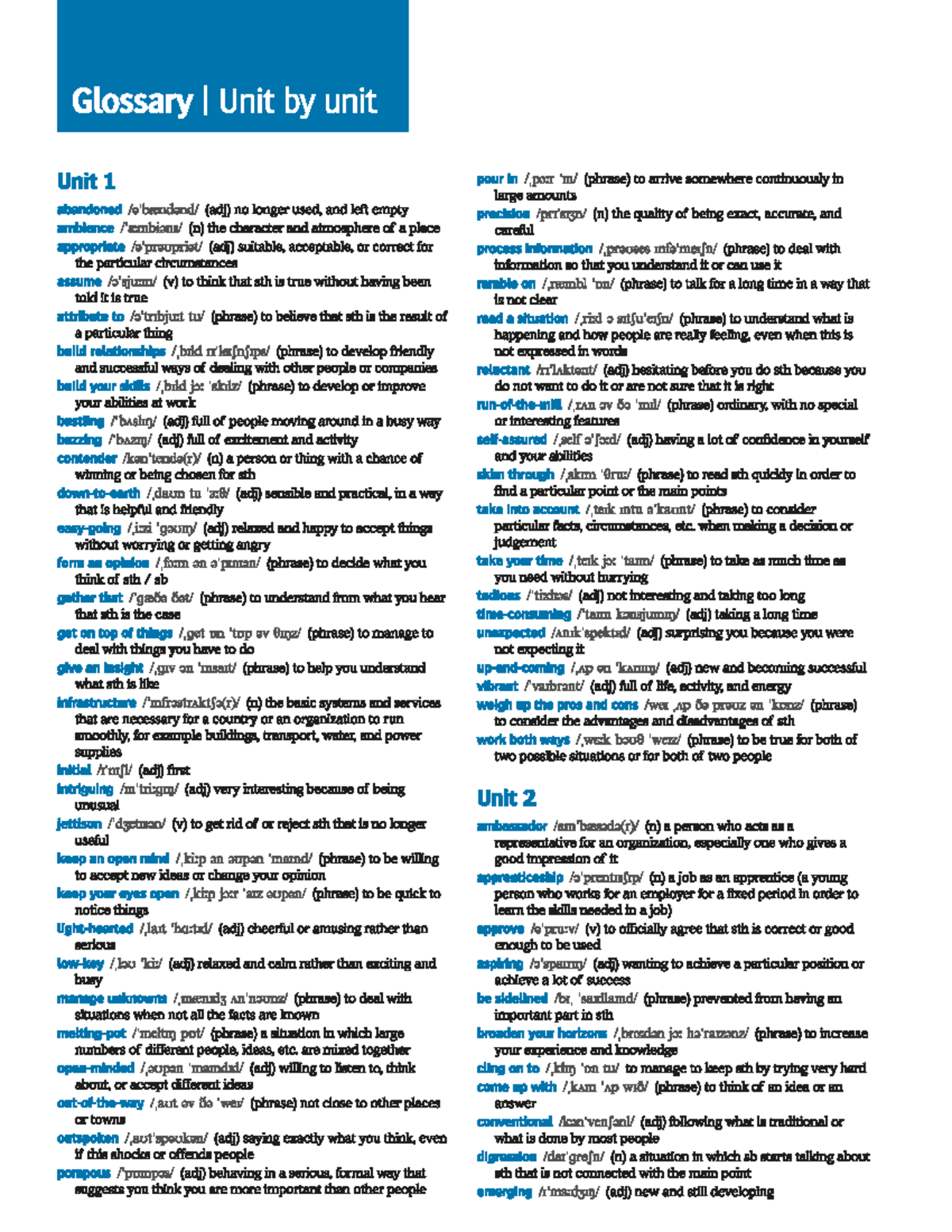 Vocab Glossary Units 1-5: Key Terms and Definitions - Studocu
