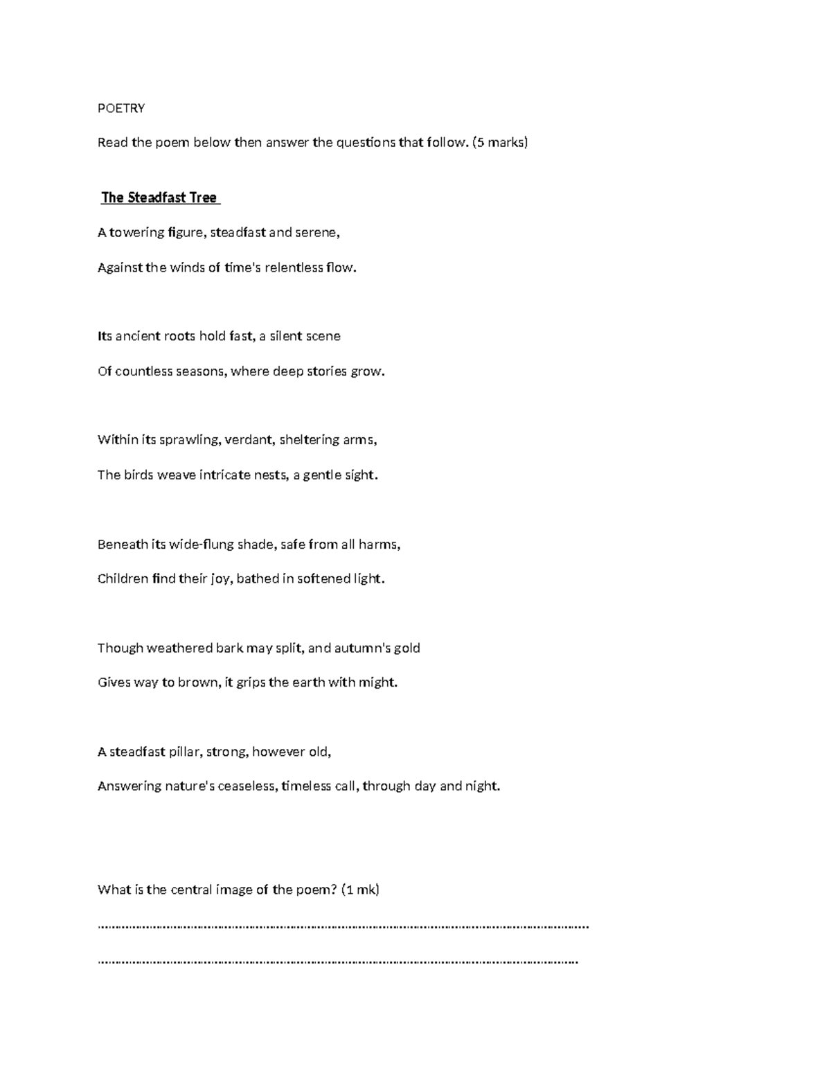 POETRY NOTES: Analysis and Questions on Various Poems - Studocu
