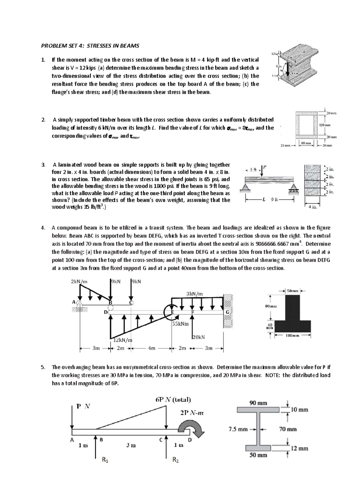 Problem Set 11: Stresses in Beams and Load Analysis - Studocu