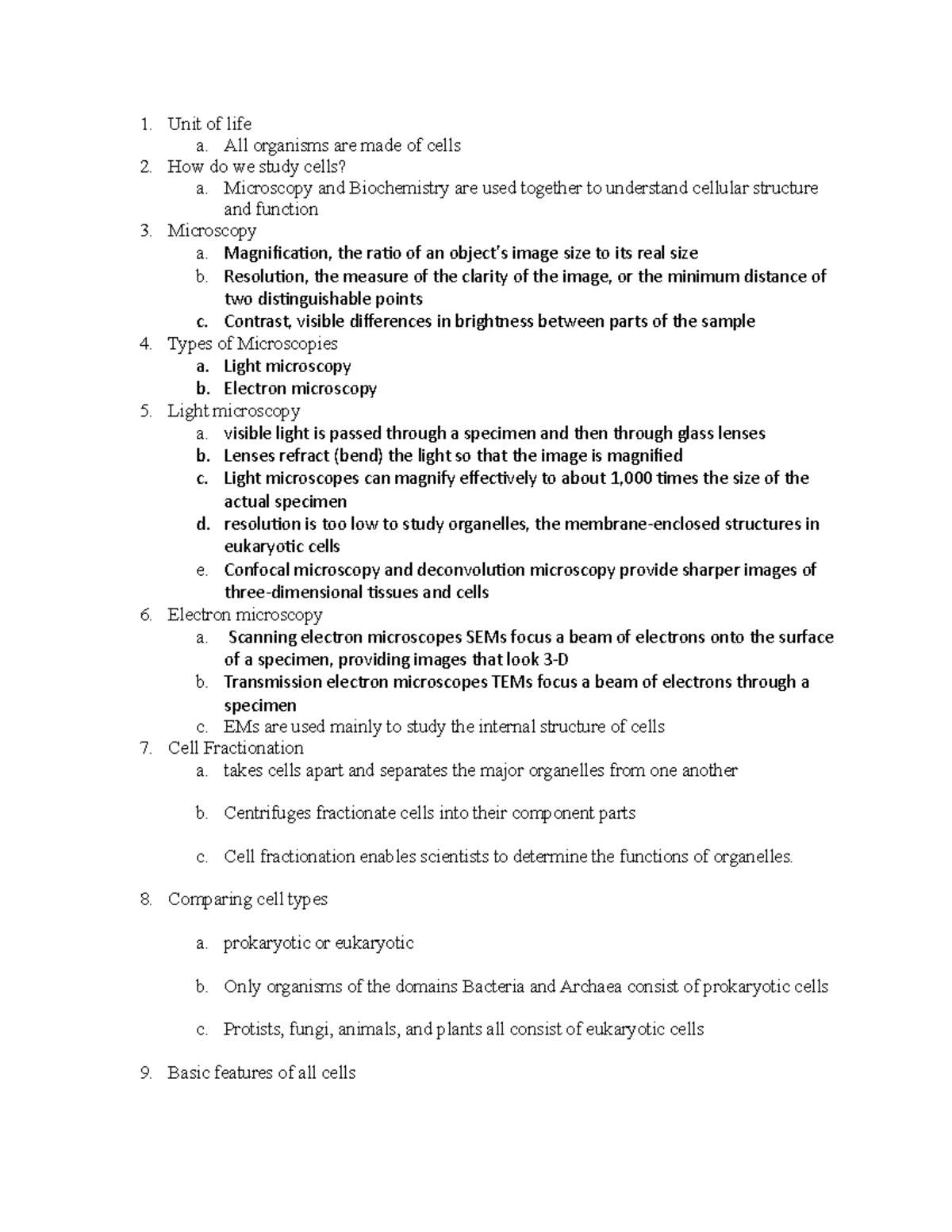 Biology 101 Exam 2 Study Guide - Cellular Structure & Microscopy F21-2 ...