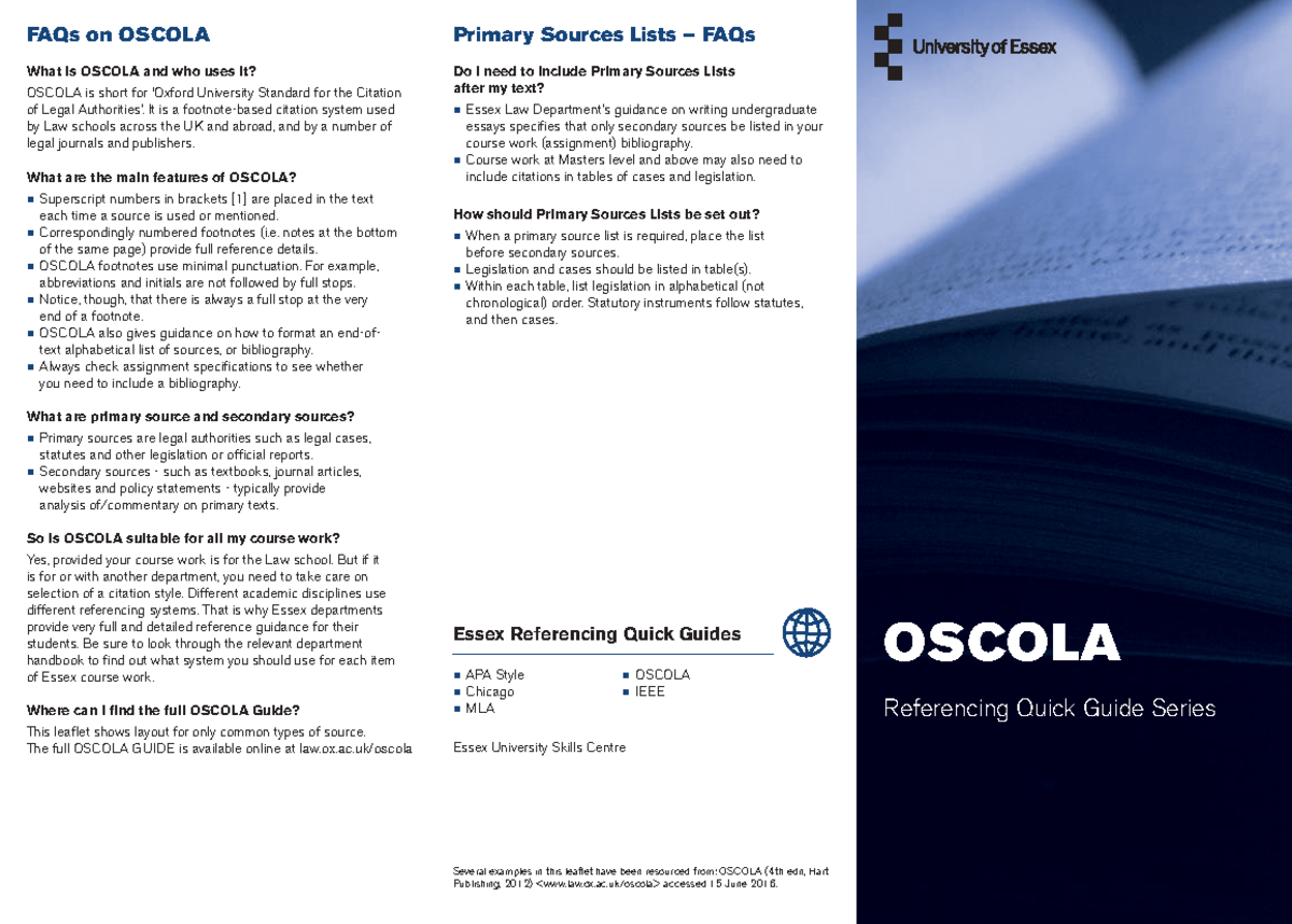 OSCOLA Referencing Guide: Primary Sources & FAQs - Studocu