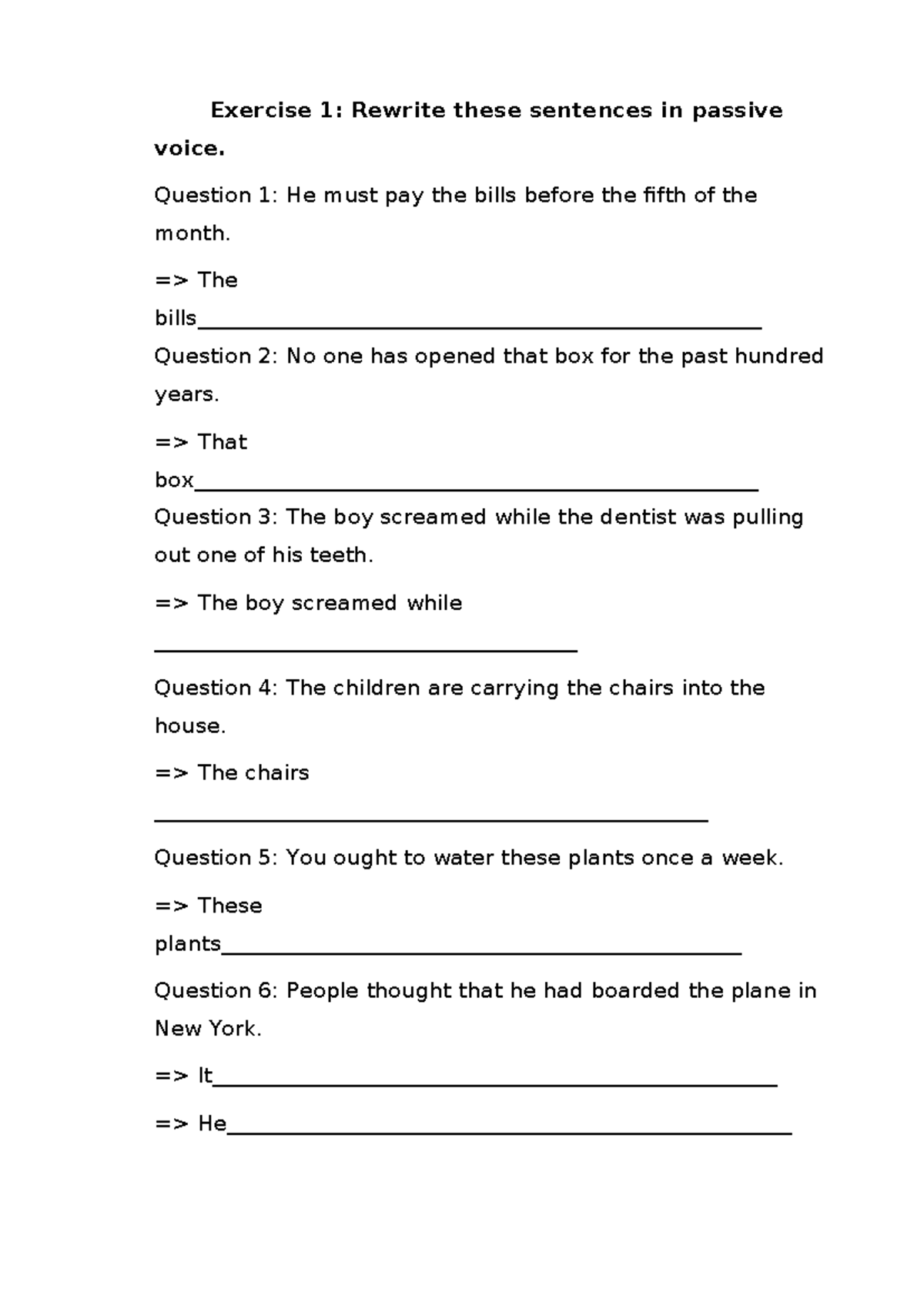 Passive Voice Exercises - Test July 14th - Studocu