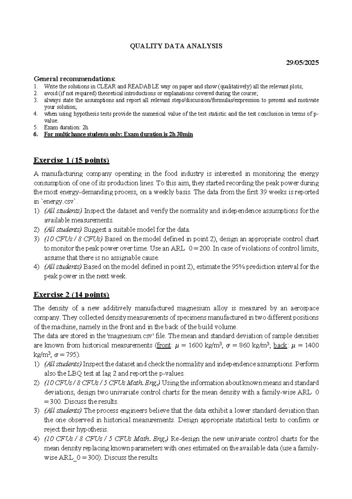 QUALITY DATA ANALYSIS: Exam Simulation (2025) - General Recommendations ...