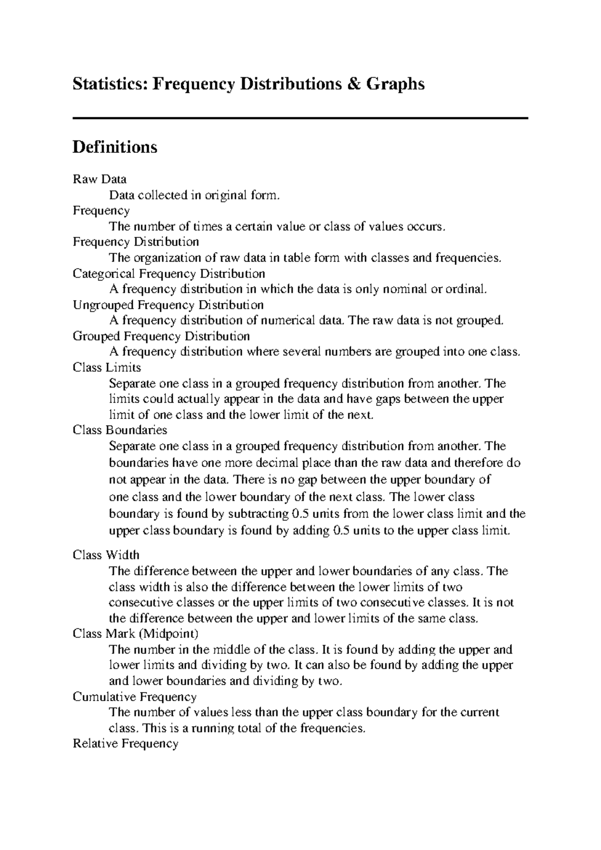 Lecture Notes Chapter 2 Definations - Statistics: Frequency ...