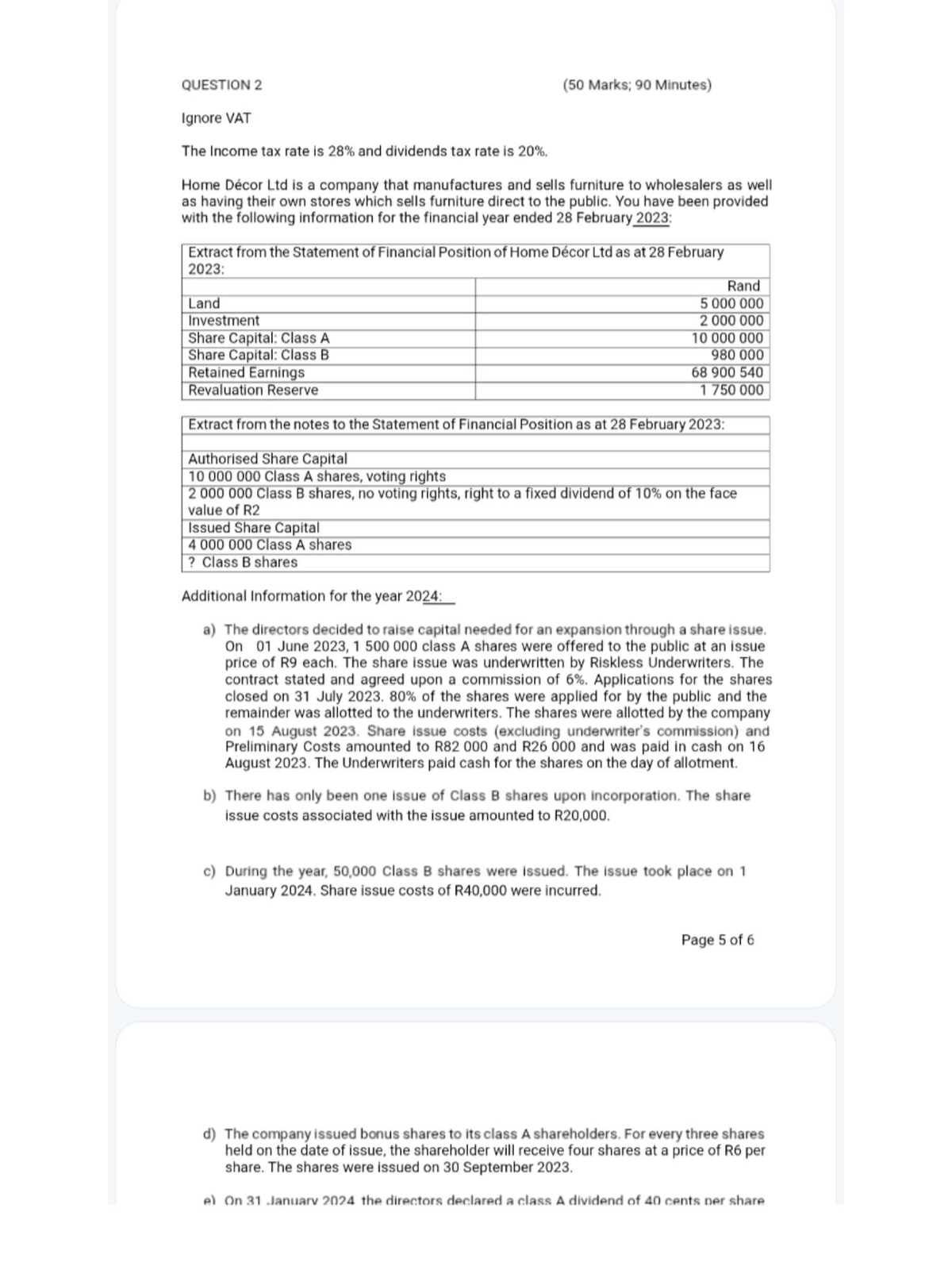 Term Test 2 2024 - FIA Practice Test on Home Décor Ltd Financials - Studocu