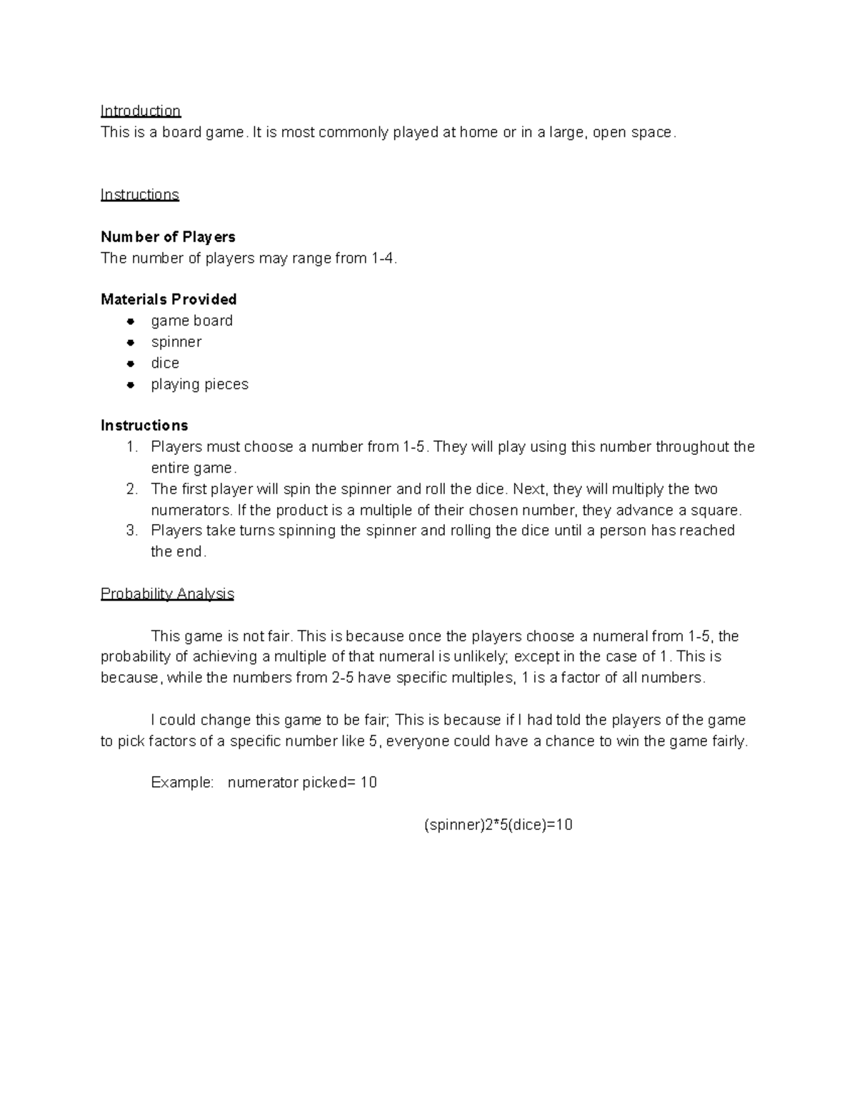 Math game write-up - math games - Introduction This is a board game. It ...