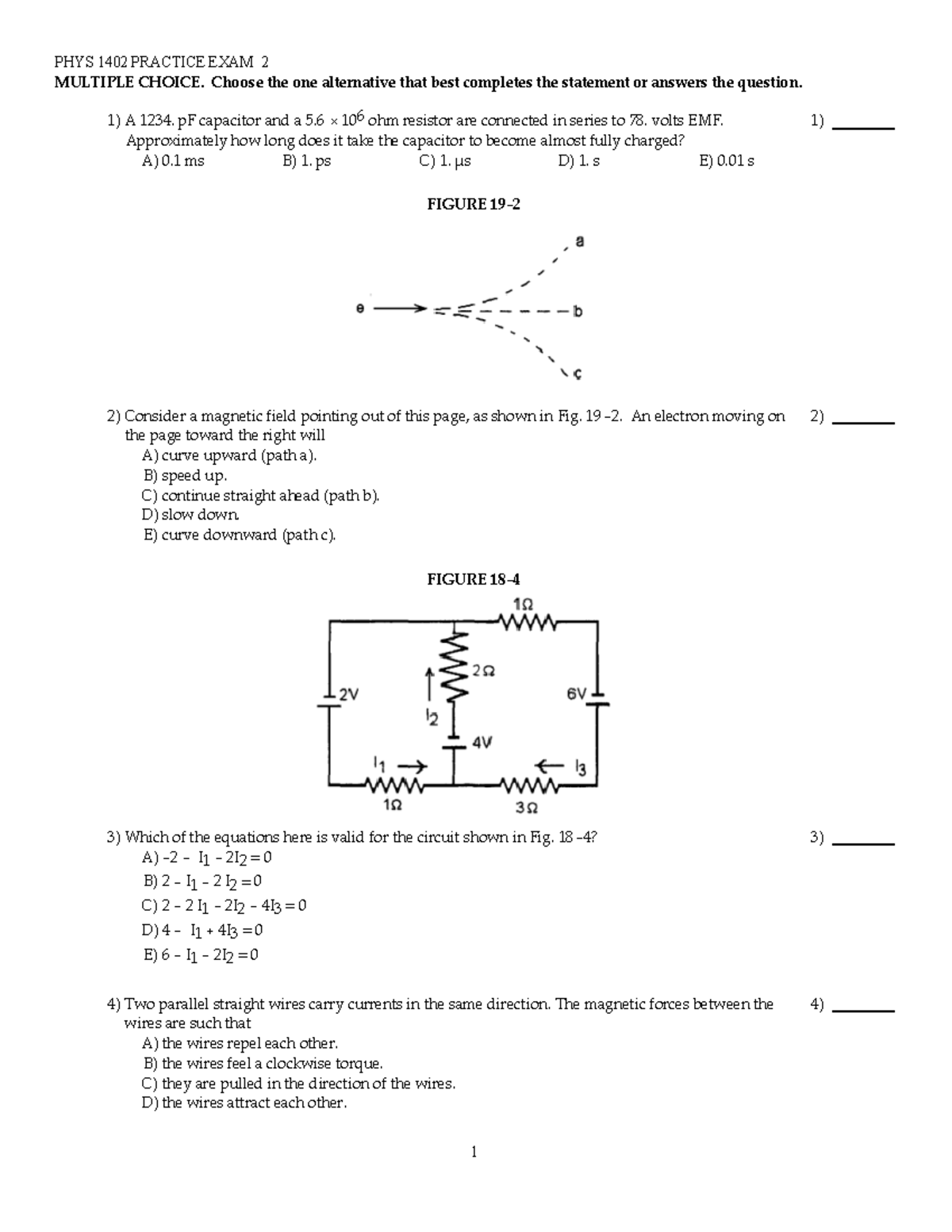 PHYS 1402 PRACTICE EXAM 2 - MULTIPLE CHOICE QUESTIONS - Studocu