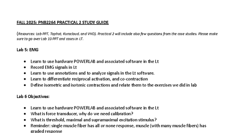 FALL 2025: PNB2264 LAB PRACTICAL 2 STUDY GUIDE & OBJECTIVES - Studocu