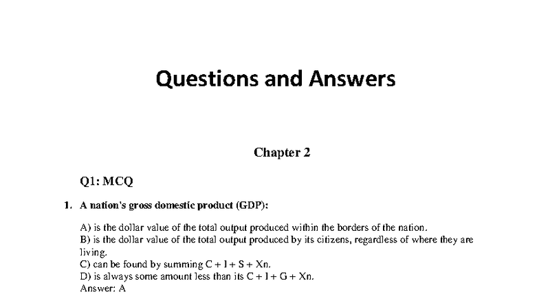 Macro Quiz Chapter 2: GDP Concepts and Calculations - Studocu