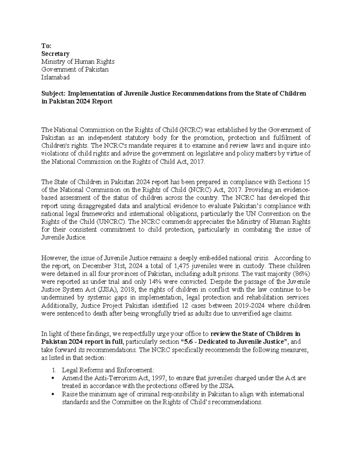 Implementation of Juvenile Justice Recommendations - NCRC 2024 Report ...