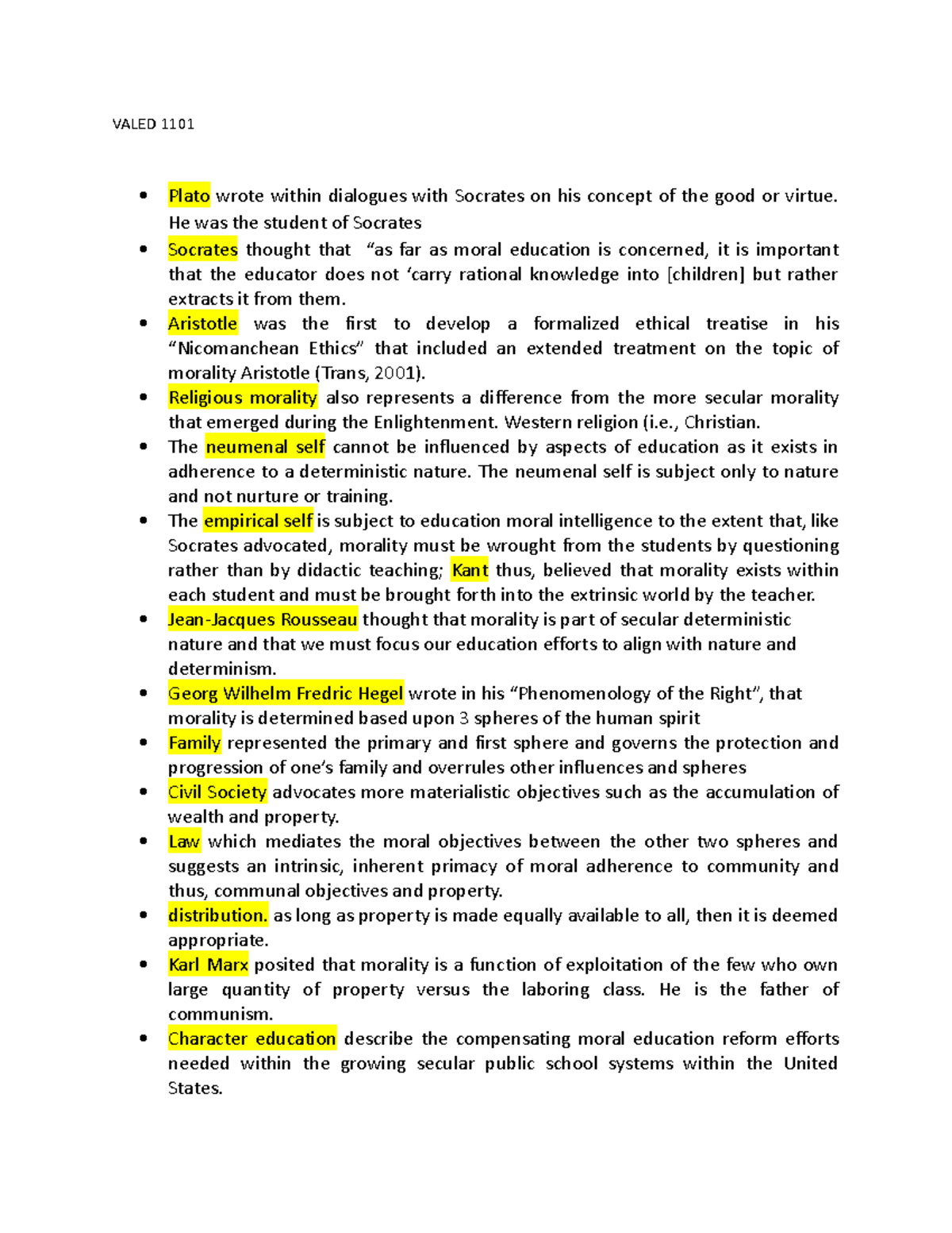 VALED 1101 First Term Exam Reviewer: Philosophers on Morality and Self ...