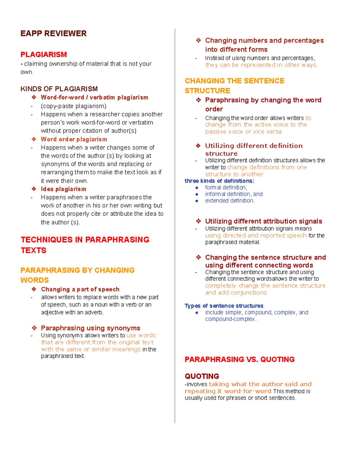 EAPP Reviewer: Understanding Plagiarism and Paraphrasing Techniques ...