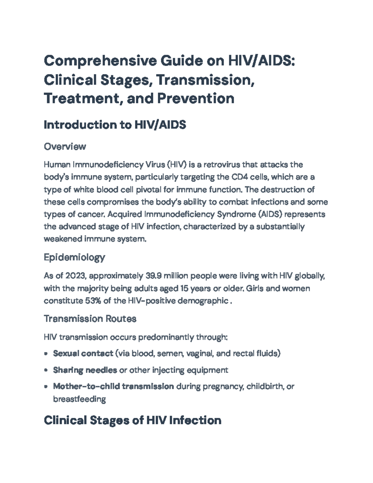 Comprehensive Guide on HIV/AIDS: Stages, Transmission, and Treatment ...