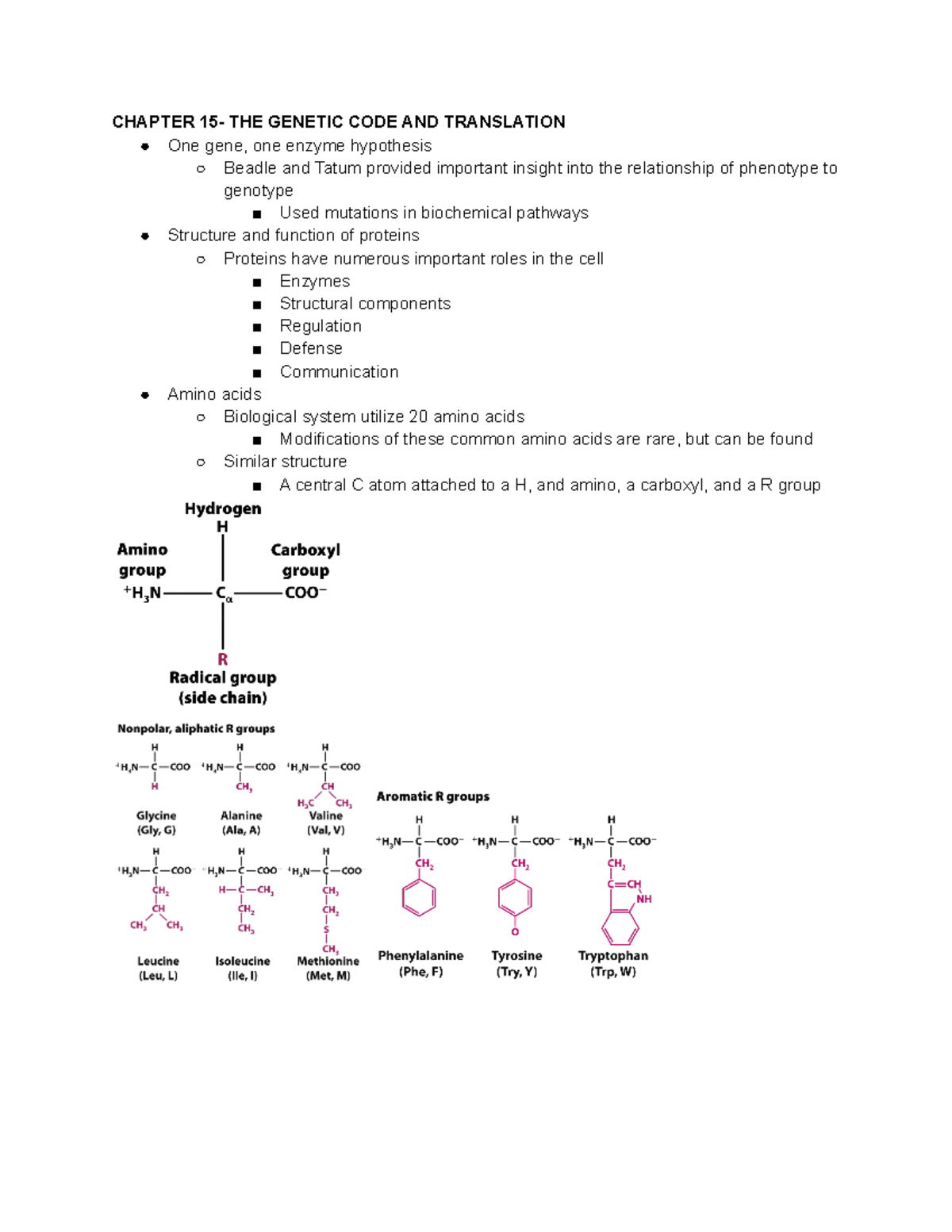 Genetics Chapter 15 Notes - CHAPTER 15- THE GENETIC CODE AND ...