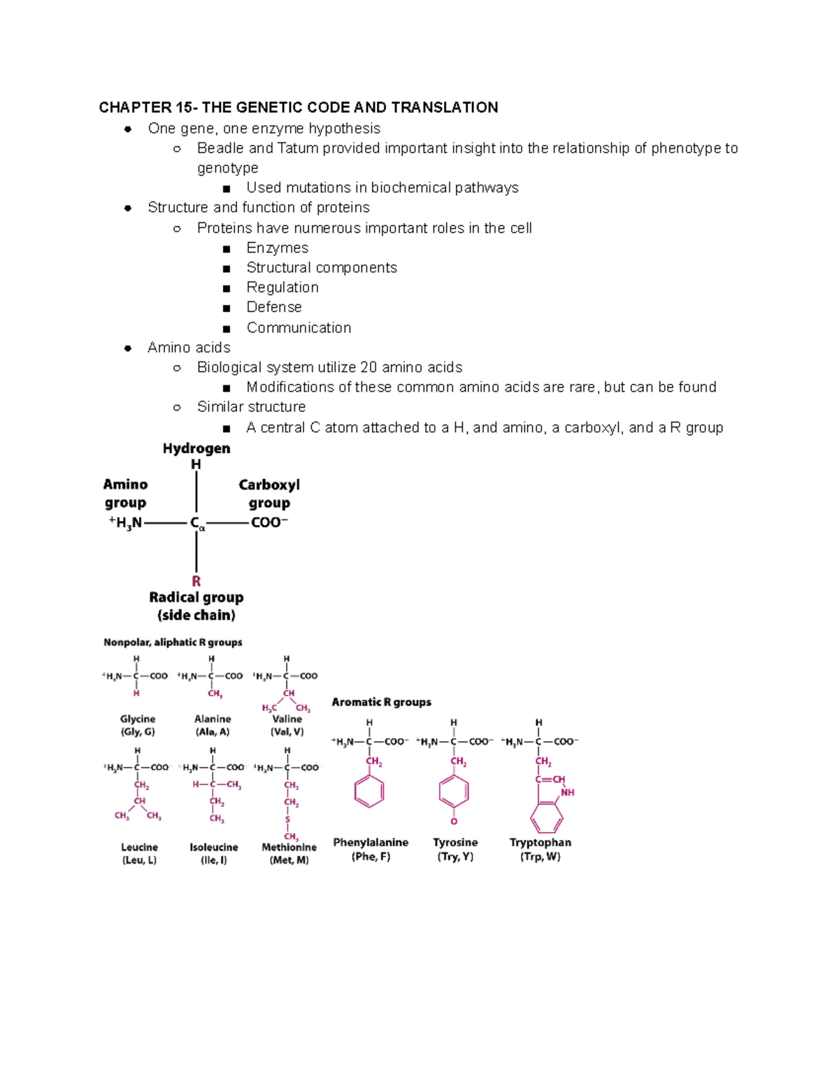 Genetics Chapter 15 Notes - CHAPTER 15- THE GENETIC CODE AND ...